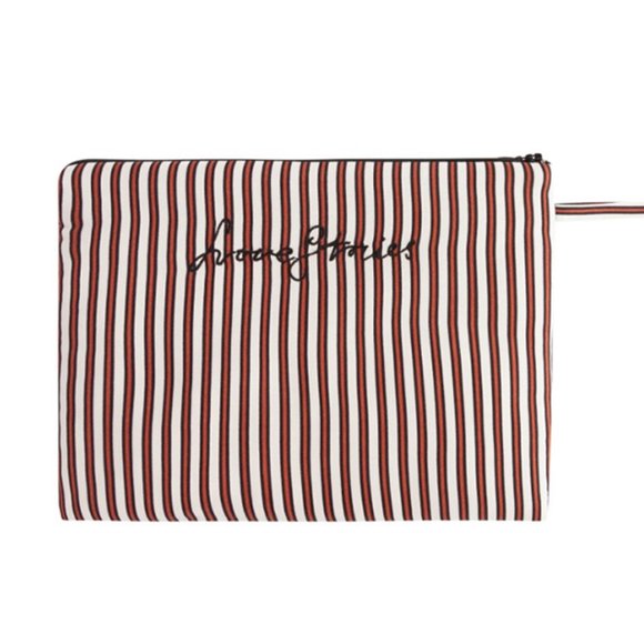 LOVE STORIES Toiletry Bag in Rust and Ivory Stripe Print - Picture 1 of 2